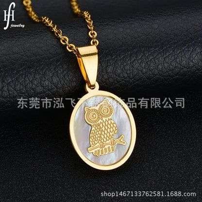 Titanium&stainless Steel Korea Geometric Necklace  (shell - Owl) Nhhf0180-shell-owl