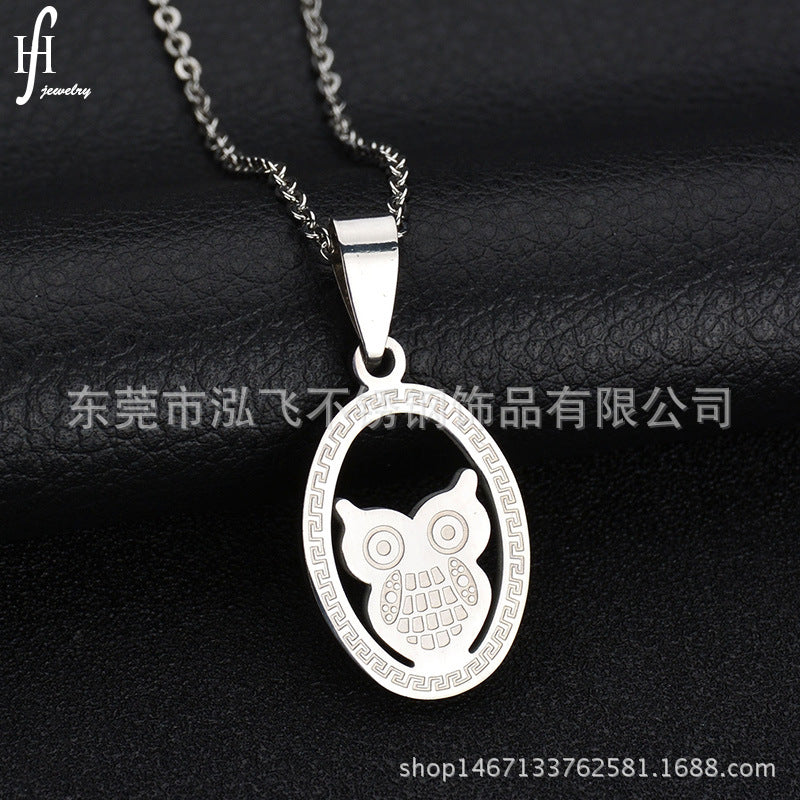 Titanium&stainless Steel Korea Geometric Necklace  (shell - Owl) Nhhf0180-shell-owl