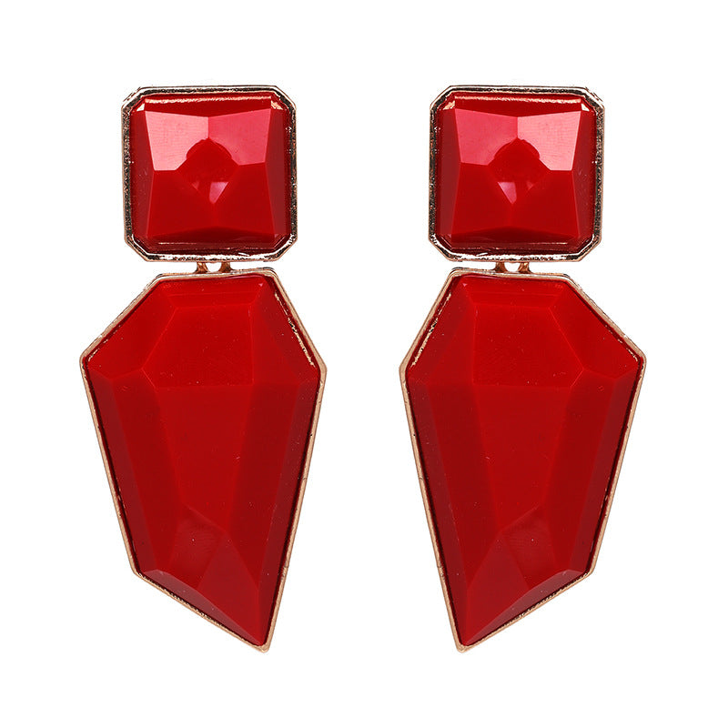 Plastic Simple Geometric Earring  (red) Nhjj4884-red