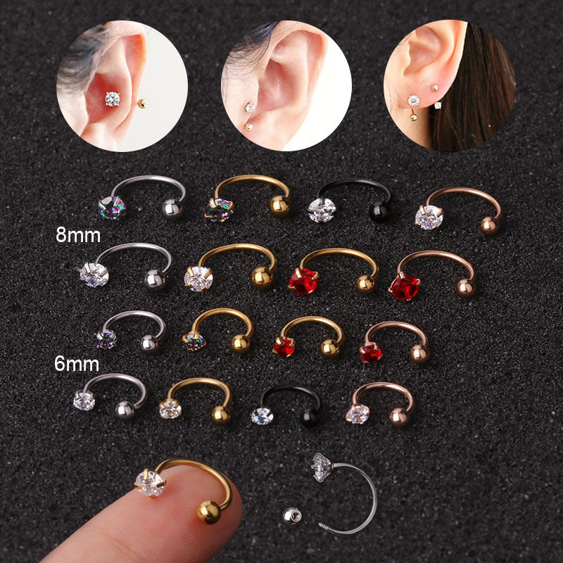 Hot Sale Piercing Zircon C-Type Nose Nail Stainless Steel Screw Earrings