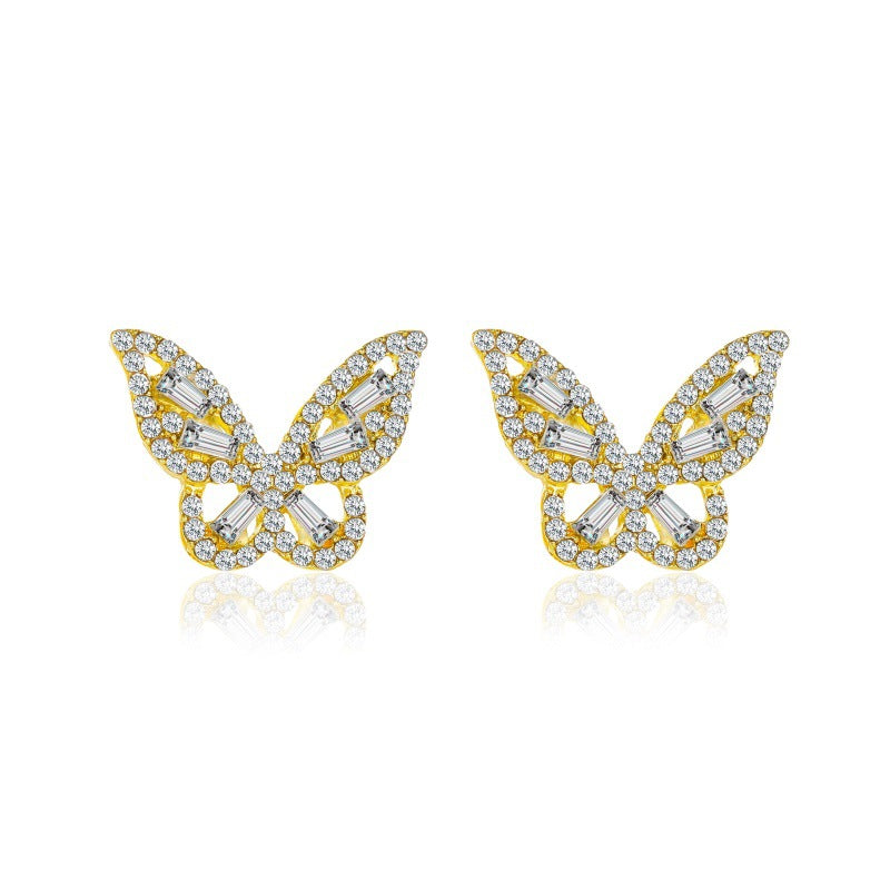 Simple Zircon Butterfly Women's Gentle Ladies Style Crystal Earrings