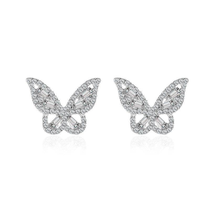 Simple Zircon Butterfly Women's Gentle Ladies Style Crystal Earrings