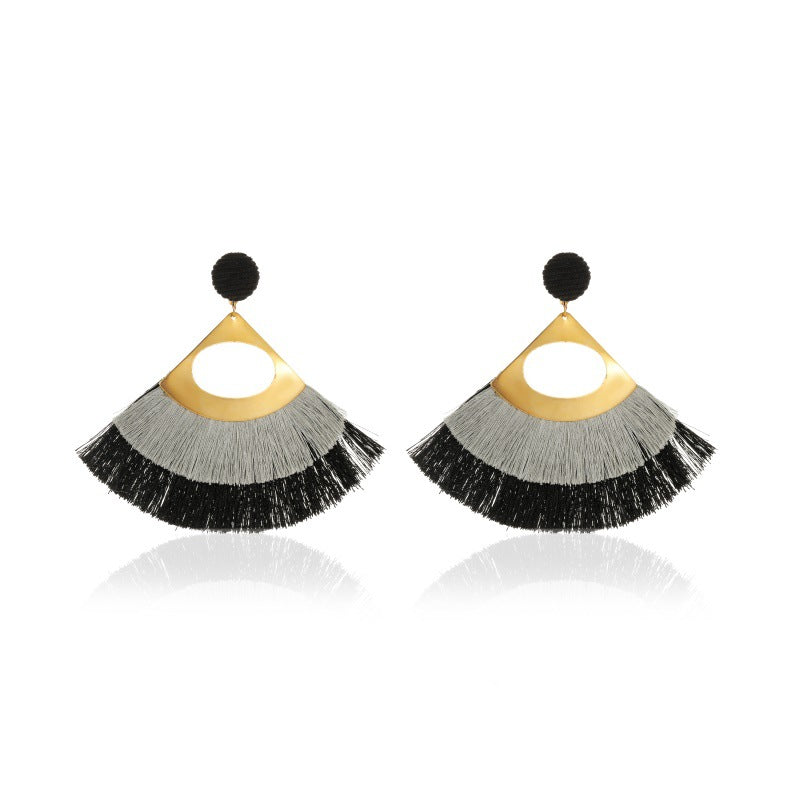 Exaggerated Hollow Tassel Earrings Bohemian Double Fan-shaped Retro Earrings Wholesale