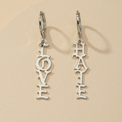 Fashion 1 Pair Of Gold Letter Hot Selling Earrings Love Hate Gothic Wholesale