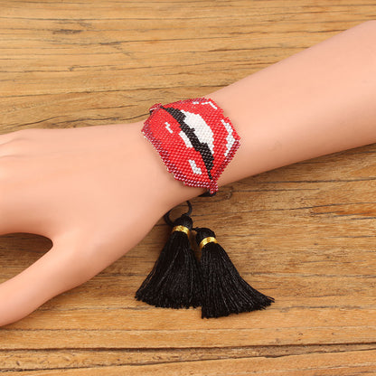 European And American Lips Tassel Bracelet Miyuki Beads Hand-woven Mouth Bracelet