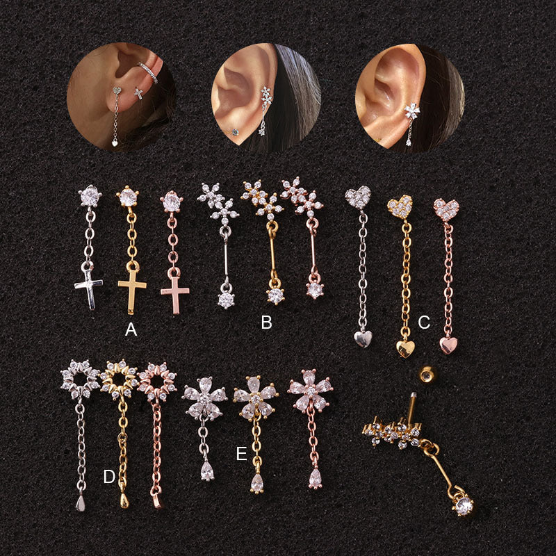 Fashion Stainless Steel Flower Pendant Double-sided Thread Earrings