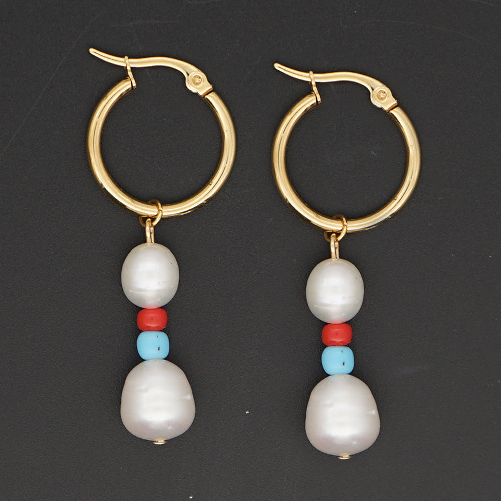 Personality Wild Rice Bead Earrings Original Pearl Hoop Earrings