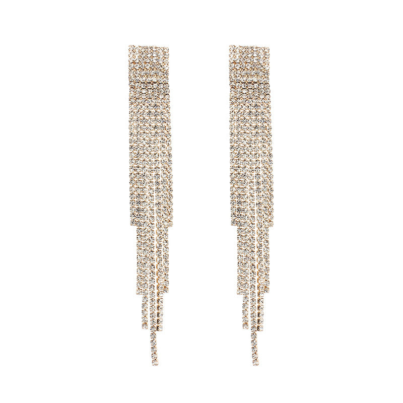 Fashion S925 Silver Needle Long Tassel Rhinestone Earrings For Women