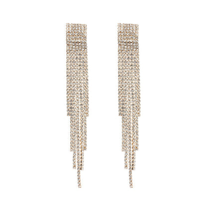 Fashion S925 Silver Needle Long Tassel Rhinestone Earrings For Women