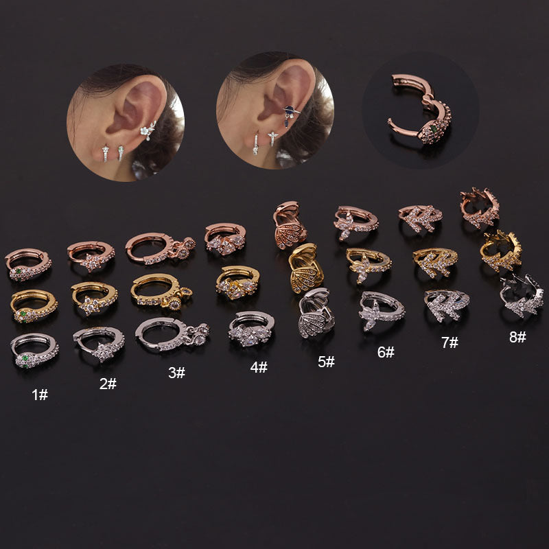 New  Creative Snake-shaped Round Ear Bone Buckle Micro-inlaid Zircon Earrings