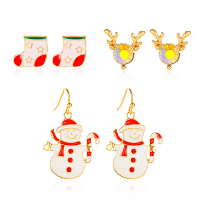 1 Set Simple Style Christmas Hat Snowman Inlay Alloy Zircon Drop Earrings Ear Studs