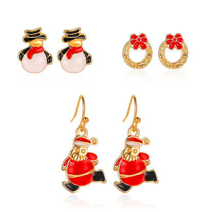 1 Set Simple Style Christmas Hat Snowman Inlay Alloy Zircon Drop Earrings Ear Studs