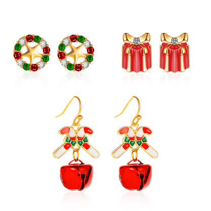 1 Set Simple Style Christmas Hat Snowman Inlay Alloy Zircon Drop Earrings Ear Studs