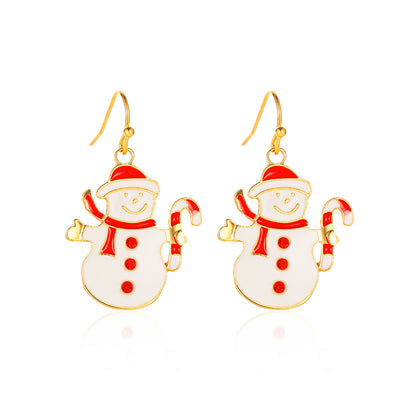 1 Set Simple Style Christmas Hat Snowman Inlay Alloy Zircon Drop Earrings Ear Studs