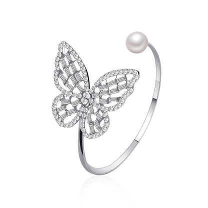 Hot-selling Versatile Hollow Zircon Butterfly Exaggerated Pearl Crystal Opening Adjustable Bracelet