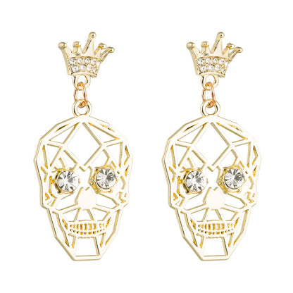 New Exaggerated Halloween Skull And Diamond Crown S925 Silver Needle Personalized Earrings