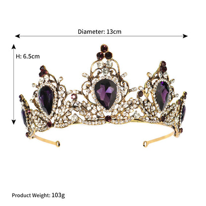 Bridal Wedding Palace Style Retro Crown Amethyst Alloy Diamond Crown