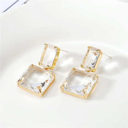 Korean Colorful Glass Square Crystal Earrings