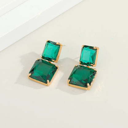 Korean Colorful Glass Square Crystal Earrings