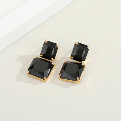 Korean Colorful Glass Square Crystal Earrings