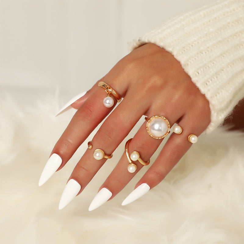 Fashion Gold-plated Pearl Ring Set