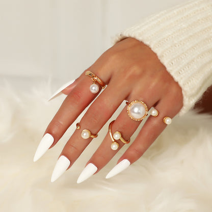 Fashion Gold-plated Pearl Ring Set