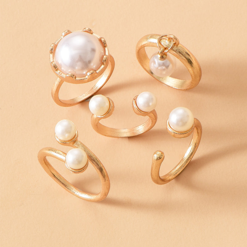 Fashion Gold-plated Pearl Ring Set