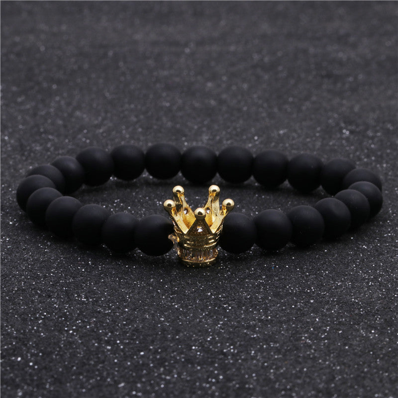 Black Frosted Bead Diy Crown Bracelet White Turquoise Crown Men&#39;s Bracelet