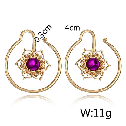 Circle Glossy Diamond Flower Leaf Earrings