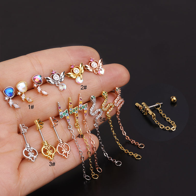 Fashion Piercing Screw  Colorful Zircon Earrings