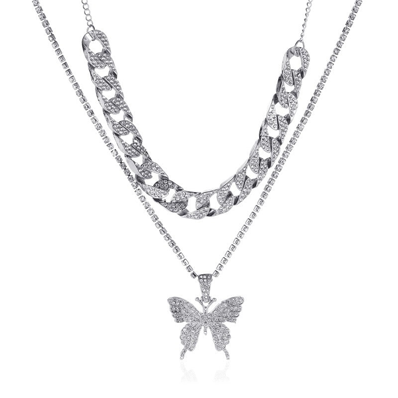 Double-layer Big Butterfly Exaggerated Diamond Necklace