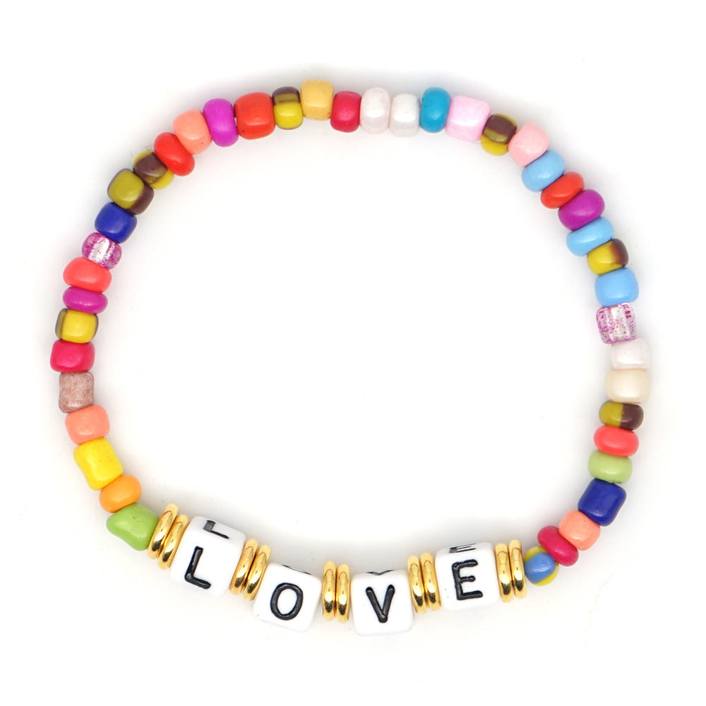 Original Boho Ethnic Wind Quartet Love Alphabet Rainbow Glass Beads Bracelet Wholesale Gooddiy