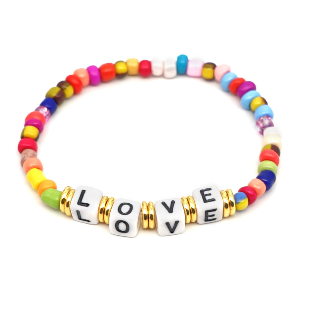 Original Boho Ethnic Wind Quartet Love Alphabet Rainbow Glass Beads Bracelet Wholesale Gooddiy