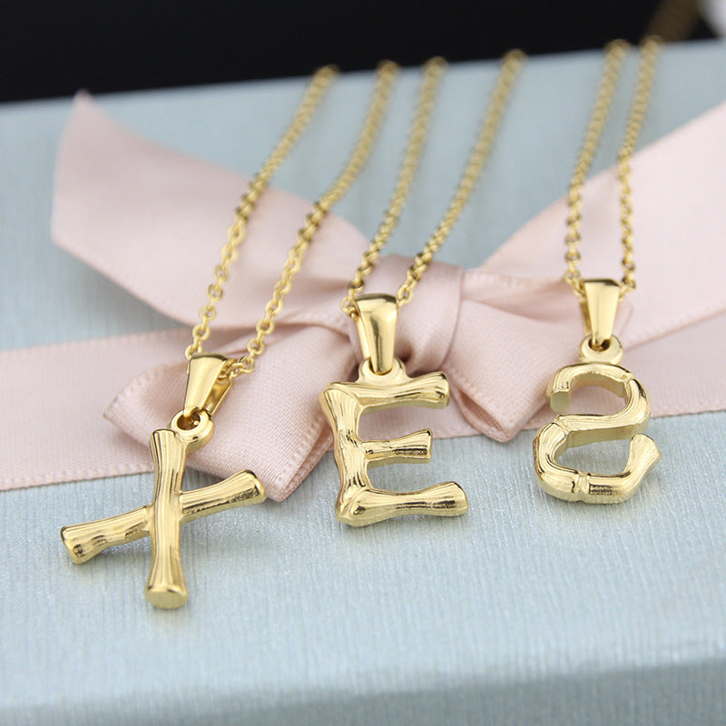 Platform New Stainless Steel Antique Slub-shaped 26 Letter Necklace Hot Gold English Titanium Steel Pendant Wholesale Gooddiy