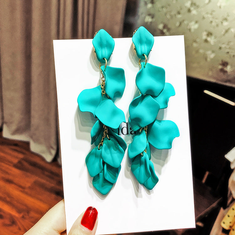 Fashion Geometric Leaf Plating Alloy Drop Earrings