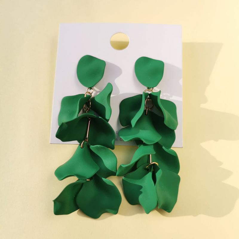 Fashion Geometric Leaf Plating Alloy Drop Earrings