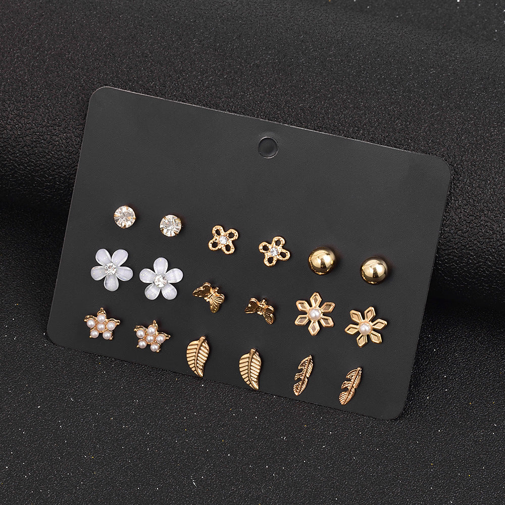 Retro Gold Earrings Set 9 Pairs