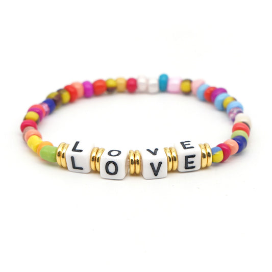 Original Boho Ethnic Wind Quartet Love Alphabet Rainbow Glass Beads Bracelet Wholesale Gooddiy