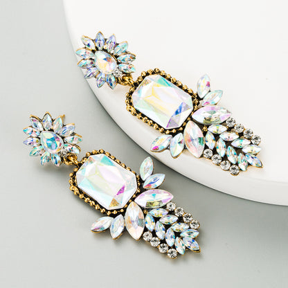 Colorful Diamond Flower Alloy Earrings