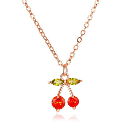 Diamond Small Cherry Inlaid Zircon Red Necklace