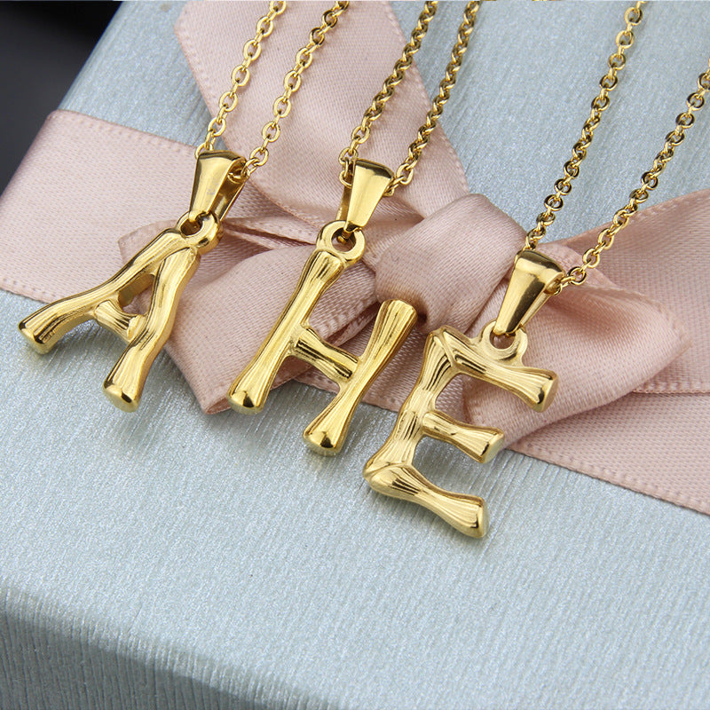 Platform New Stainless Steel Antique Slub-shaped 26 Letter Necklace Hot Gold English Titanium Steel Pendant Wholesale Gooddiy