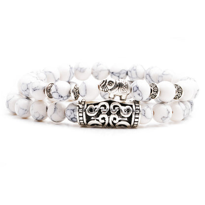 White Turquoise Owl Buddha Head Elbow Set Bracelet Lion Head Ghost Beaded Bracelet