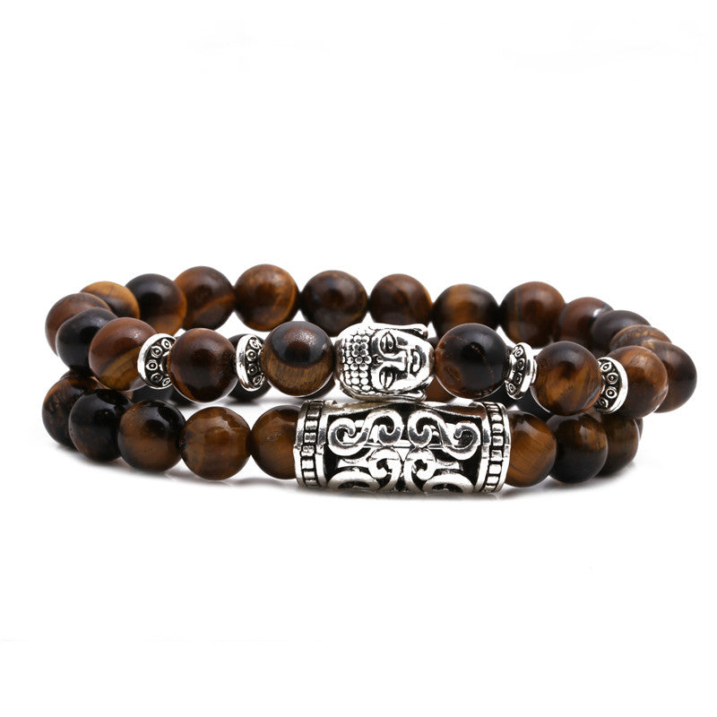 Tiger Eye Stone Owl Buddha Head Bend Set Bracelet Lion Head Elephant Beaded Bracelet