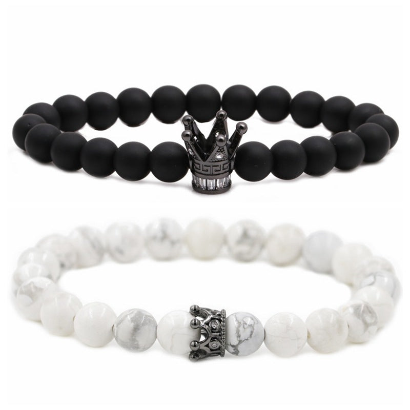 Black Frosted Bead Diy Crown Bracelet White Turquoise Crown Men&#39;s Bracelet