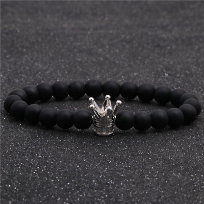 Black Frosted Bead Diy Crown Bracelet White Turquoise Crown Men&#39;s Bracelet