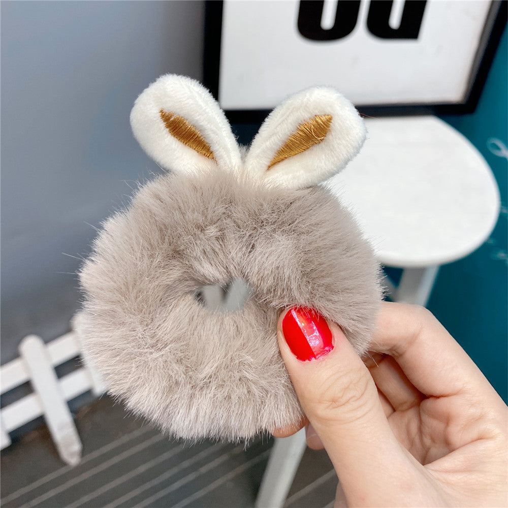 New  Plush Bunny Ear Hair Tie Cute Rabbit Fur Hair Ring