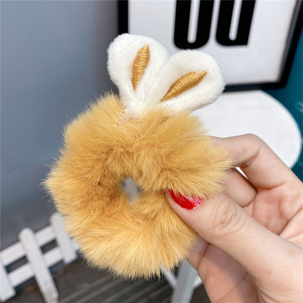 New  Plush Bunny Ear Hair Tie Cute Rabbit Fur Hair Ring