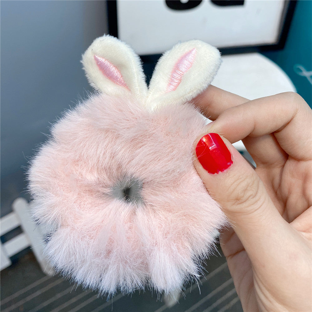 New  Plush Bunny Ear Hair Tie Cute Rabbit Fur Hair Ring