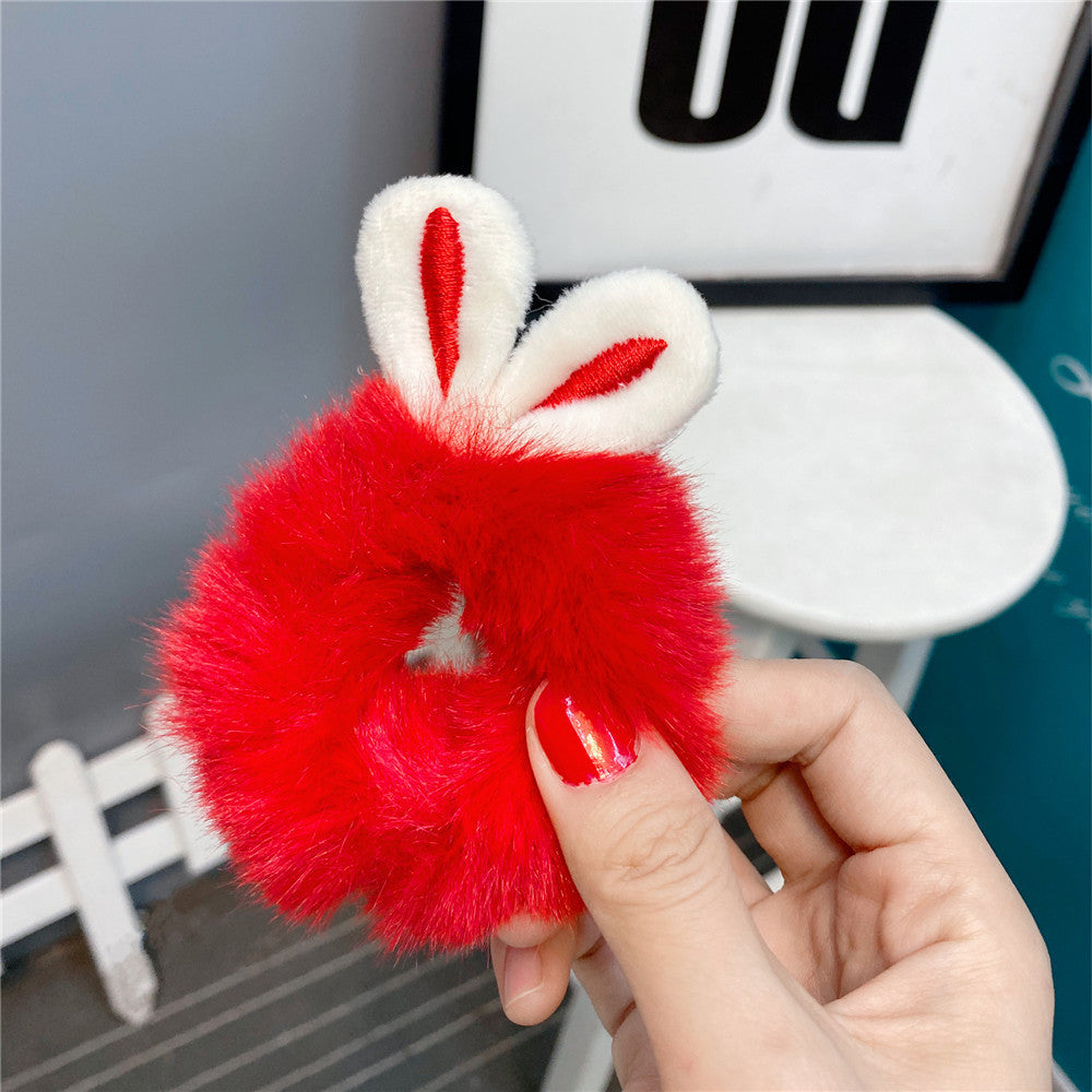 New  Plush Bunny Ear Hair Tie Cute Rabbit Fur Hair Ring