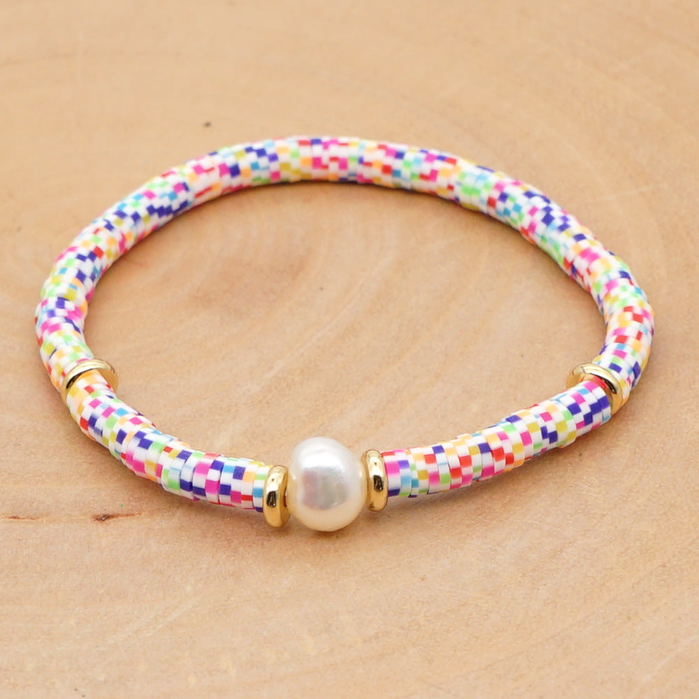 Hot Sale Fashion Trendy Vacation Beach Style Natural Baroque Pearl Color Soft Ceramic Letter Bracelet